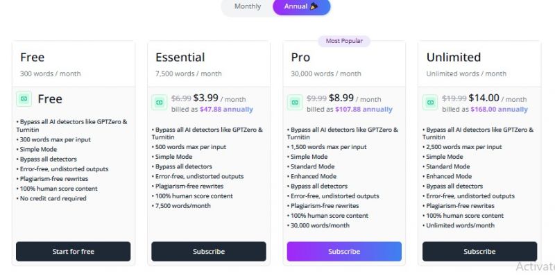 Grubby AI Pricing Screenshot