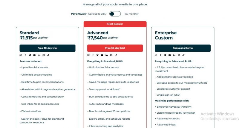 Hootsuite Pricing Screenshot