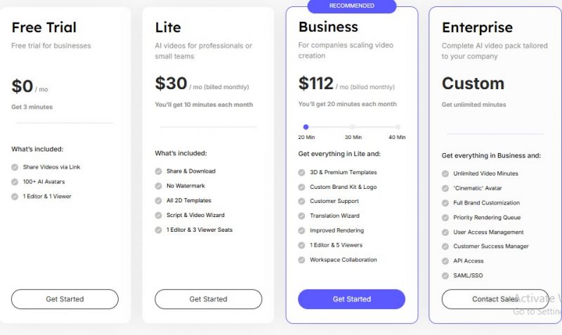 Hour One AI Pricing Screenshot