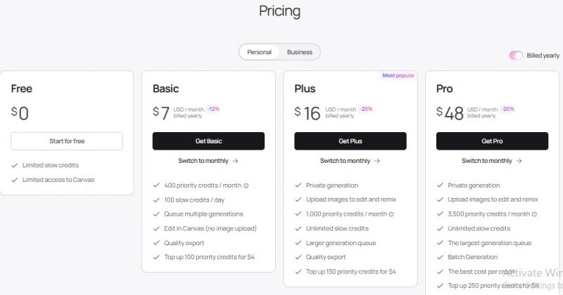 Ideogram AI Pricing Screenshot