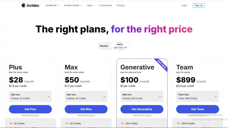 InVideo Pricing Screenshot
