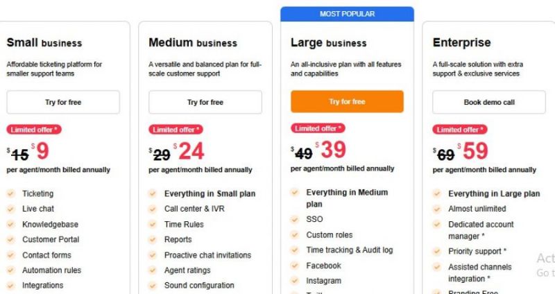 LiveAgent Pricing Screenshot