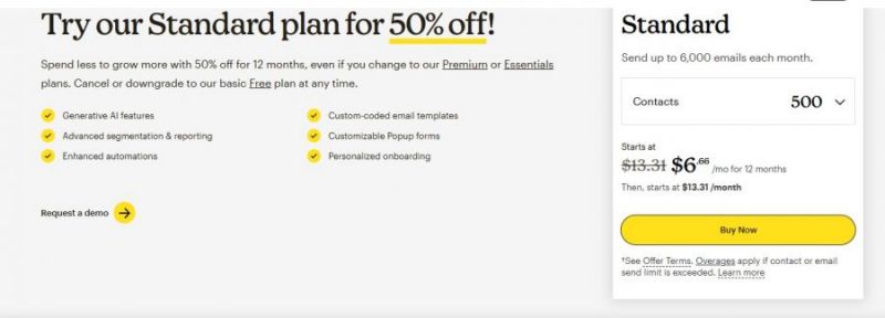 Mailchimp Pricing Screenshot