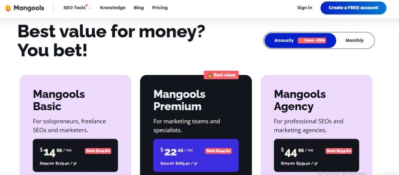 Mangools Pricing Screenshot