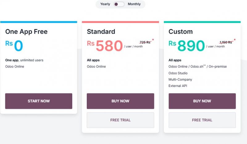 Odoo Pricing Screenshot