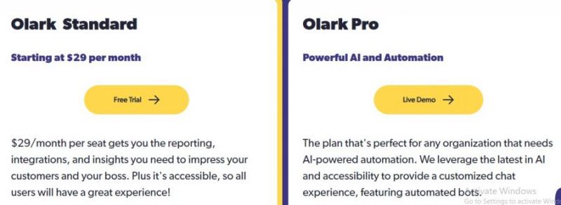 Olark Pricing Screenshot