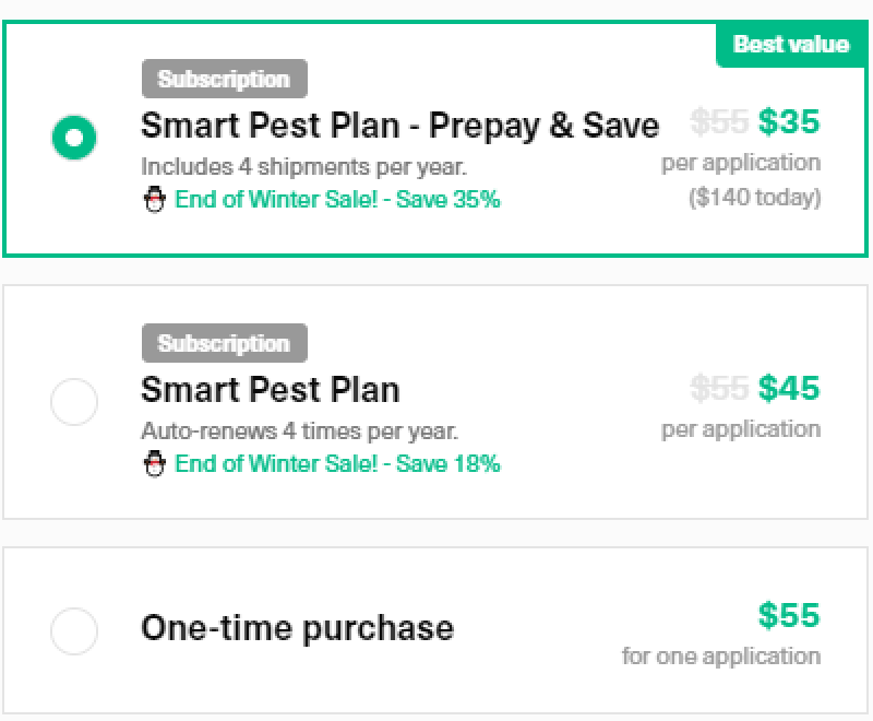 Pestie Pricing Screenshot