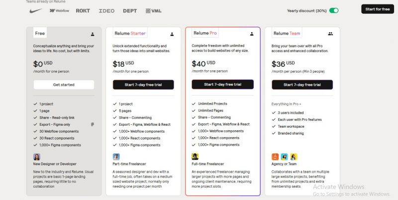 Relume Pricing Screenshot