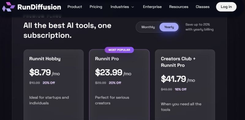 RunDiffusion Pricing Screenshot