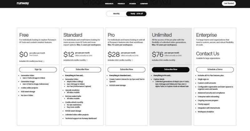 Runway Pricing Screenshot
