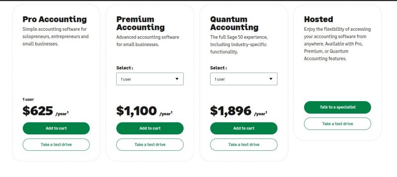 Sage Accounting Pricing Screenshot