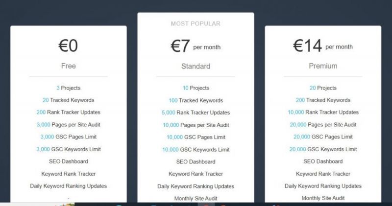 SeoPoz Pricing Screenshot
