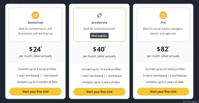 SocialBee Pricing Screenshot