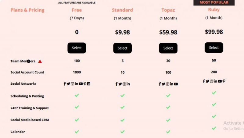 Socioboard Pricing Screenshot