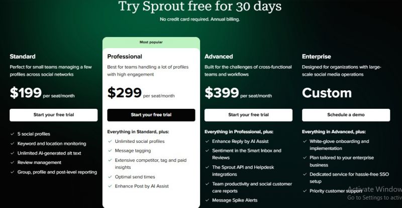 Sprout Social Pricing Screenshot