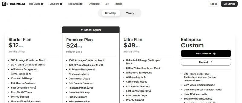 Stockimg AI Pricing Screenshot