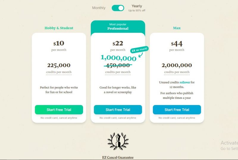 SudoWrite Pricing Screenshot