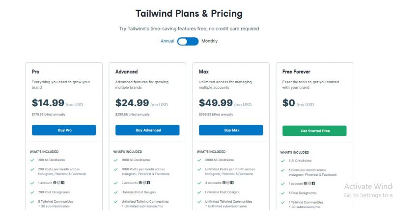 Tailwind Pricing Screenshot