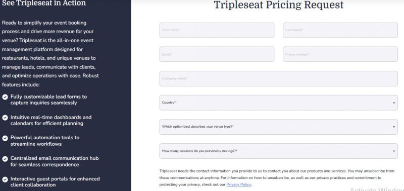 Tripleseat Pricing Screenshot