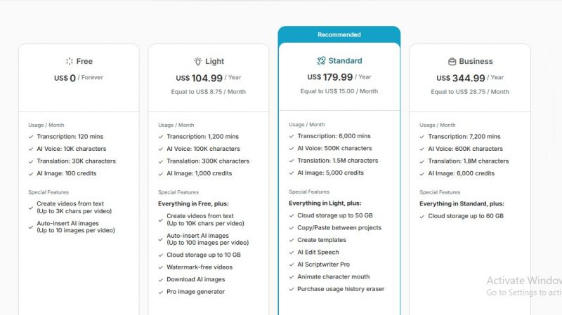 Vrew Pricing Screenshot