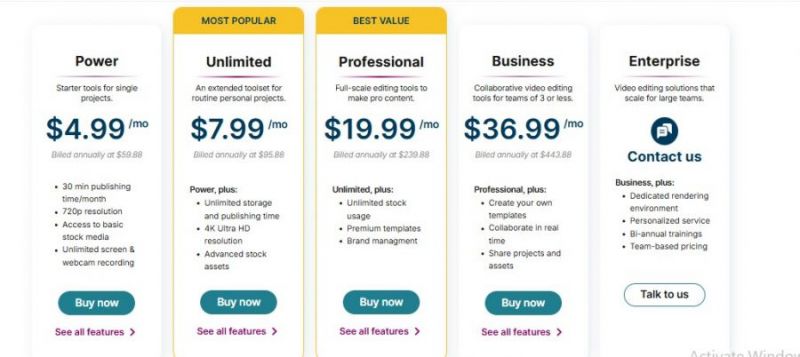 WeVideo Education Pricing Screenshot