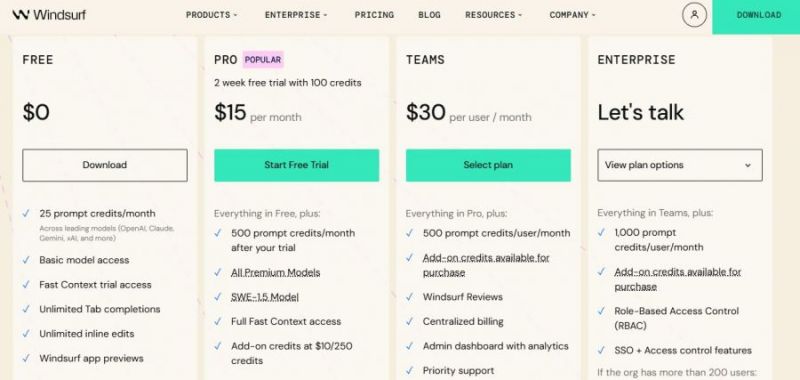 Windsurf Pricing Screenshot