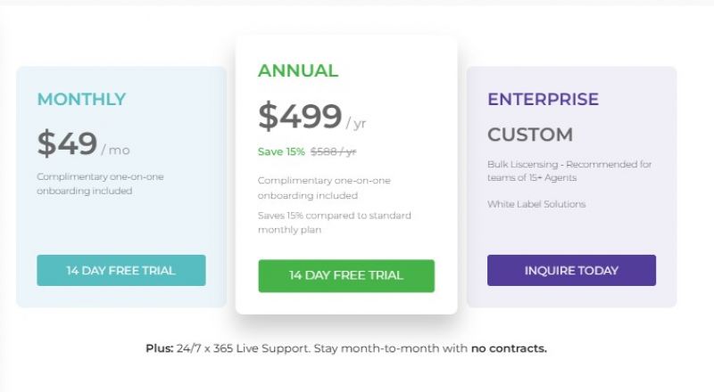 Wise Agent Pricing Screenshot