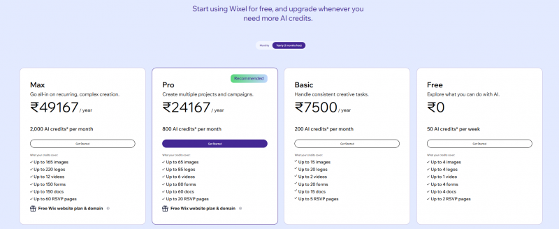 Wixel Pricing Screenshot