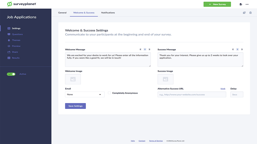 SurveyPlanet Settings