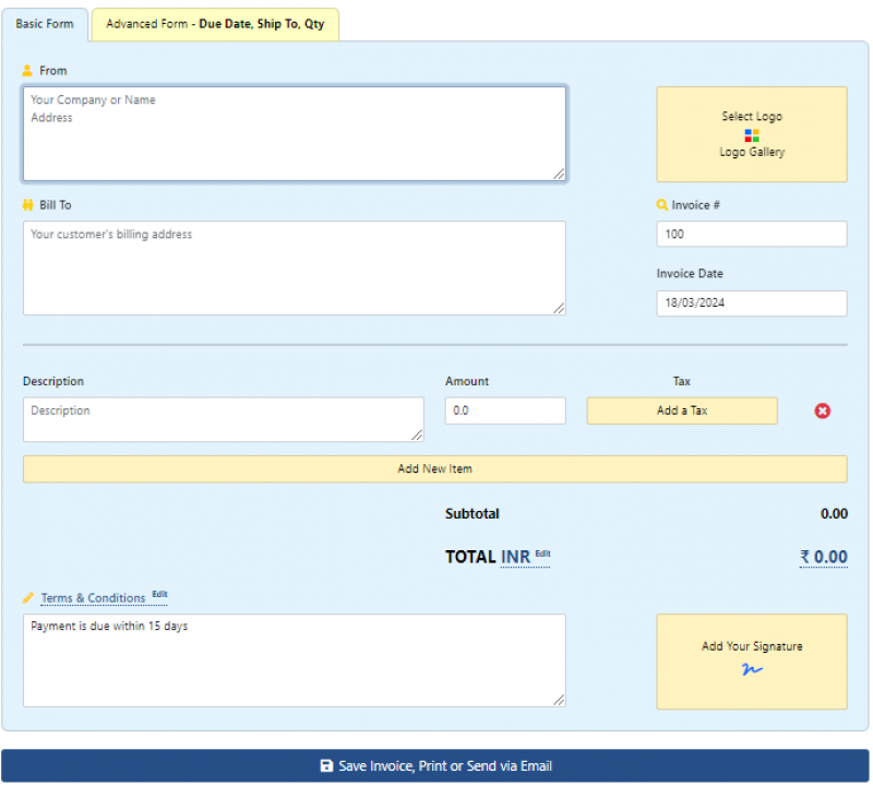 Invoice Home Create Invoice