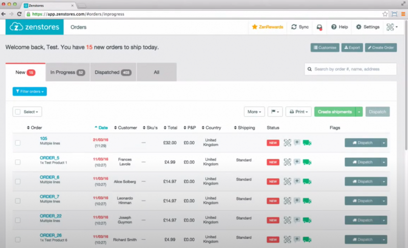 Zenstores Create Shipment